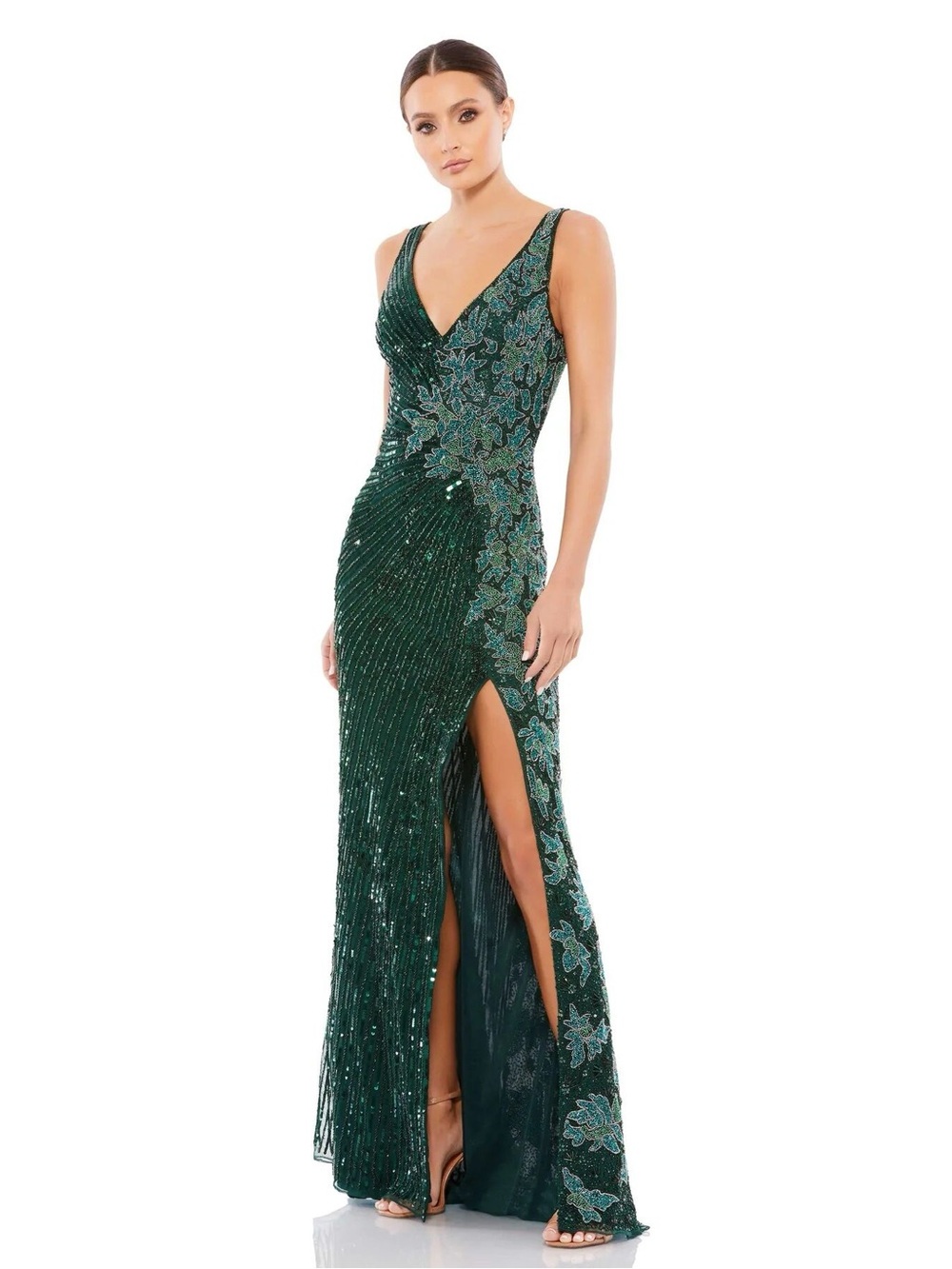 Mac Duggal 5473 Green Beaded Floral Sleeveless Gown Size 16 NWT